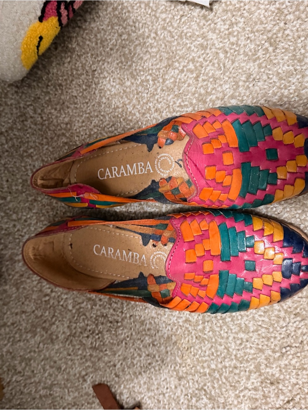 Multicolor Woven Leather Slip-On Flats - Pink, Orange & Teal